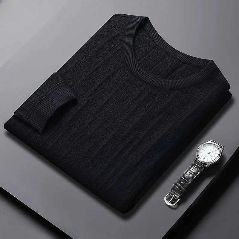 Round Neck Sweaters Men's Slim Fitting Soft Sweater Solid Color Minimalist Warm Knit Shirt Business Casual Bottom  Z48