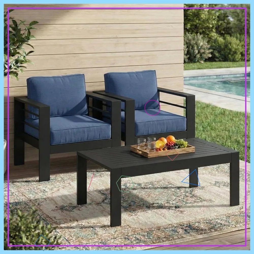 

Всепогодный алюминиевый комплект мебели для патио с глубокими сиденьями, широкими подлокотниками и поддерживающими подушками для комфорта на открытом воздухе