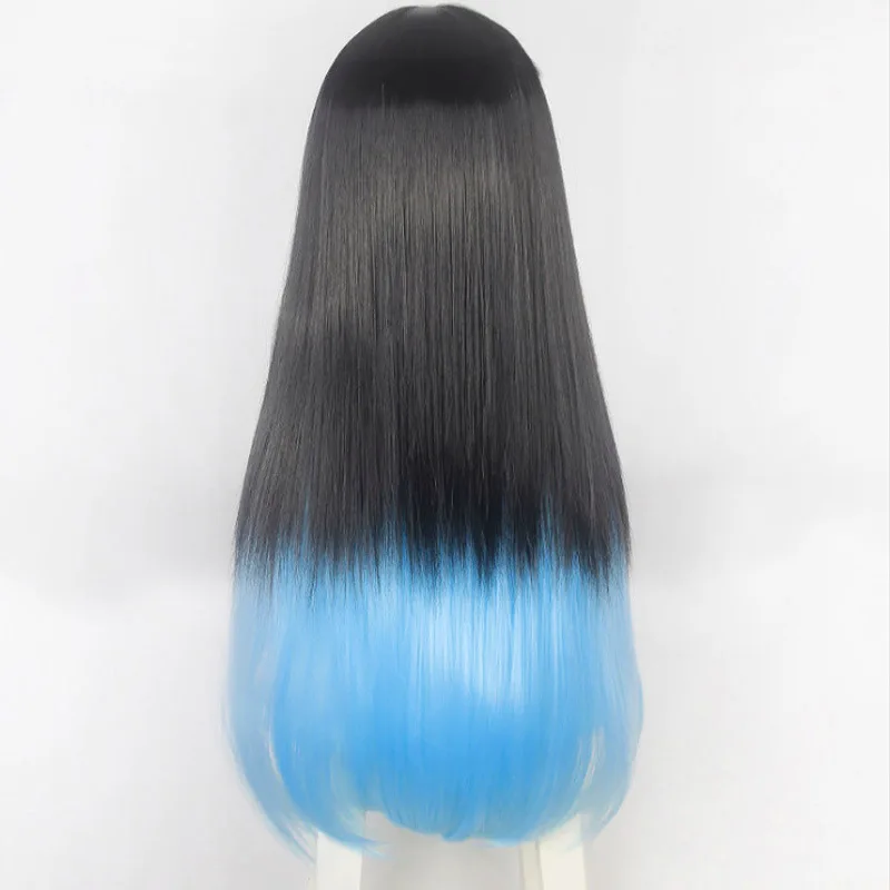 Perruque Anime Kyojuro Rengoku Cosplay cheveux raides dégradés noir à bleu