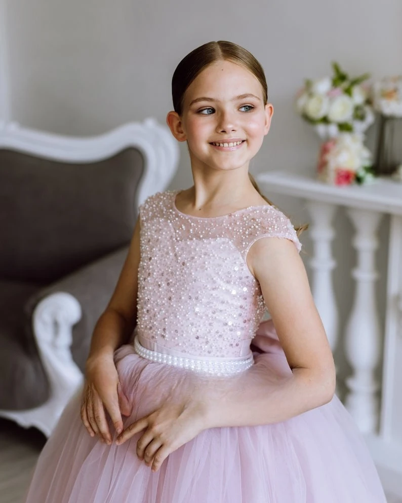 فستان فتاة الزهور المتلألئة، فستان أطفال وردي، فستان زفاف للفتيات #3