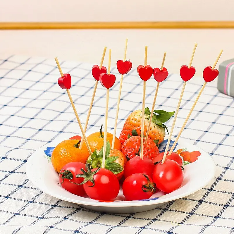 100Pcs Disposable Bamboo Skewers Food Picks Buffet Cupcake Fruit Fork Salad Vegetable Sticks Toothpick Skewer Party Cake Dessert