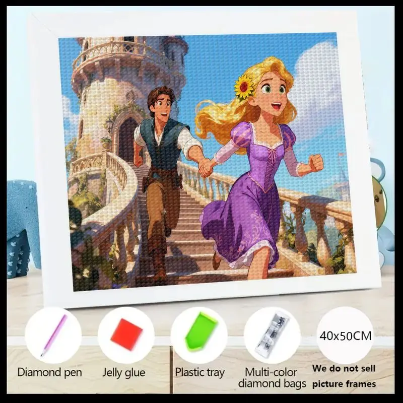 

1PC 5D DIY Diamond Painting Kit, Disney Tangled Rapunzel & Flynn Rider Princess Prince Couple Adventure Full Drill Round Gem Art