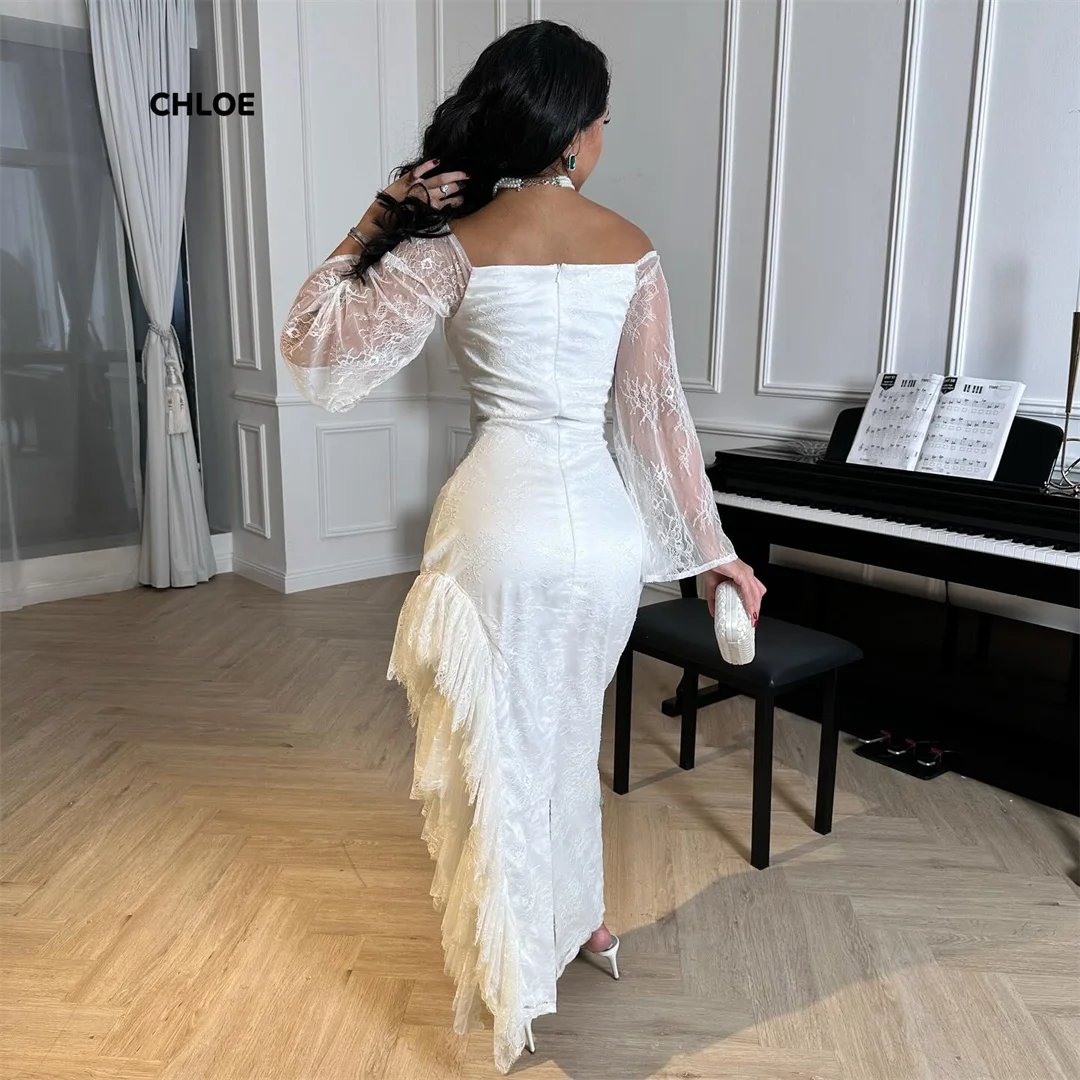 

Белые вечерние платья Женские элегантные роскошные платья для выпускного вечера 2025 Индивидуальное свадебное кружевное бальное платье с длинными рукавами и вышивкой