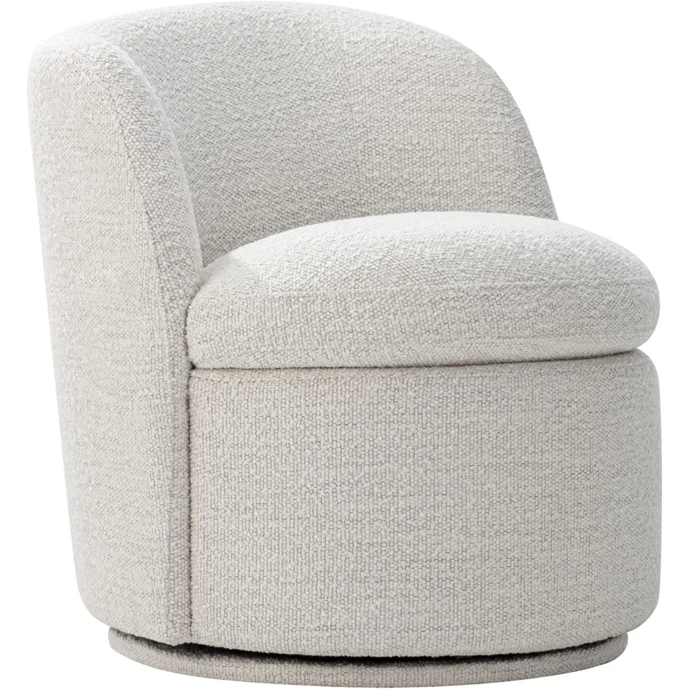 Swivel bucket chair in living room, seat cushion filled with dense foam, solid wood frame, suitable for living room, cream color