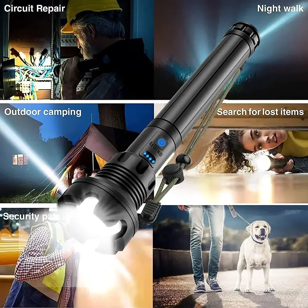 900000LM Rechargeable Led Flashlight Dual Battery Super Bright Flash Light with COB Side Light Tactical Torch Lights 18650 26650