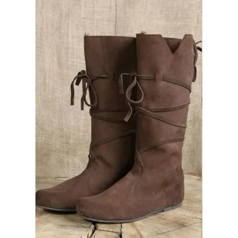 Zapatos medievales vikingos Retro caballero Príncipe Larp, Guerrero de cuero PU, disfraz de Halloween, fiesta de Carnaval, bota nórdica, accesorio