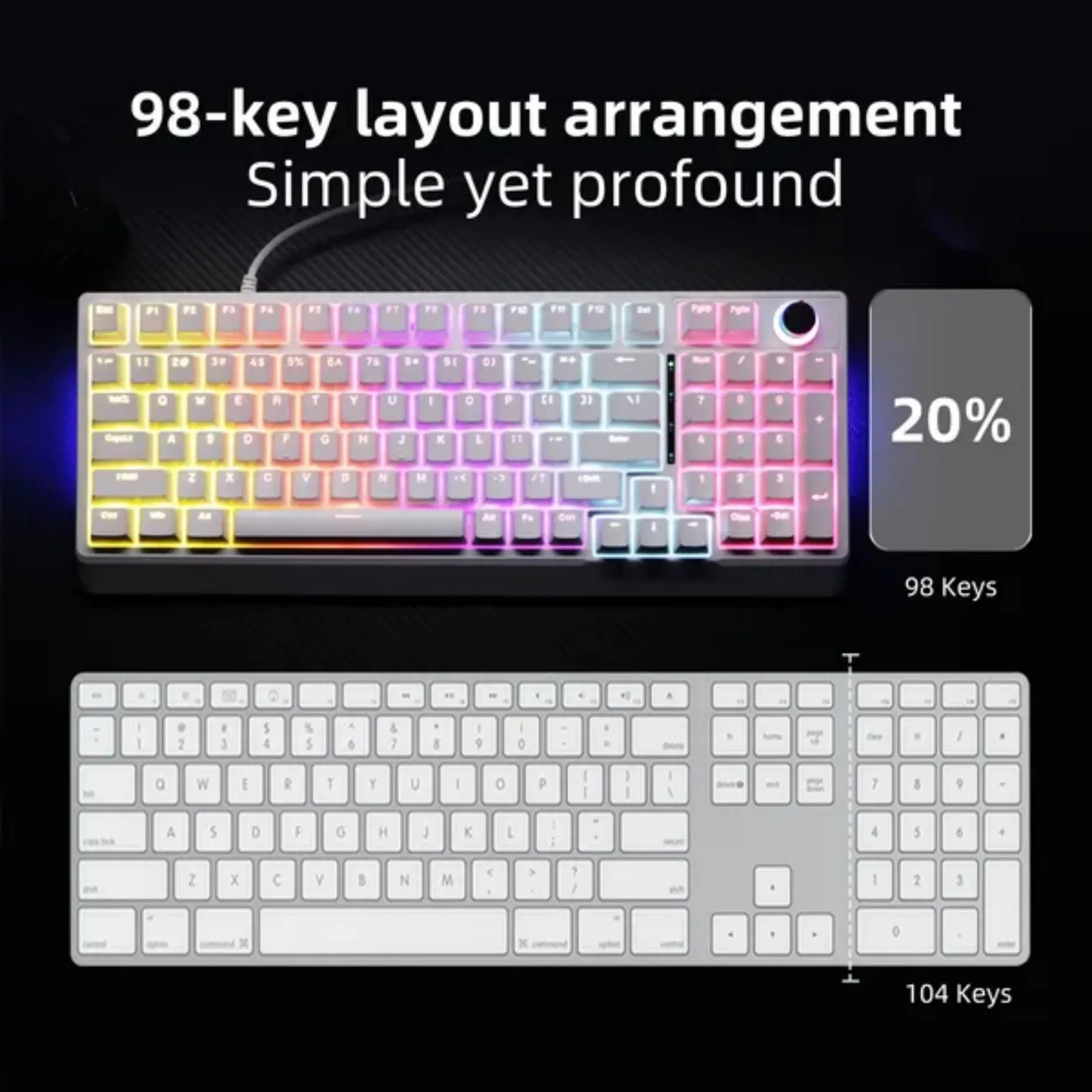 KL98 98 Keys Hot Swappable Mechanical Gaming Keyboard with Multifunctional Knob, Side RGB Strip Light, Adjustable Foldable Stand & Full Key Anti-ghosting