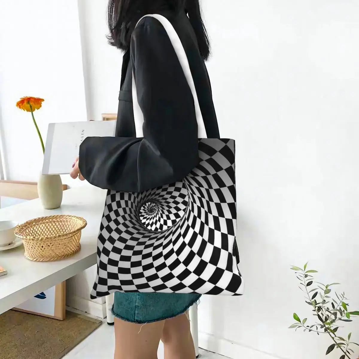 Chess Pieces On Board Chessboard  Shopping Bags Canvas The Tote Bag Foldable for Ladies Shoulder Tote Travel Handbag