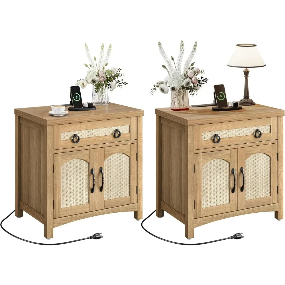 

Nightstands Set of 1 or 2 Charging Station End, Bed Side Table Storage Bedside Cabinet, Night Stand for Bedroom Living Room