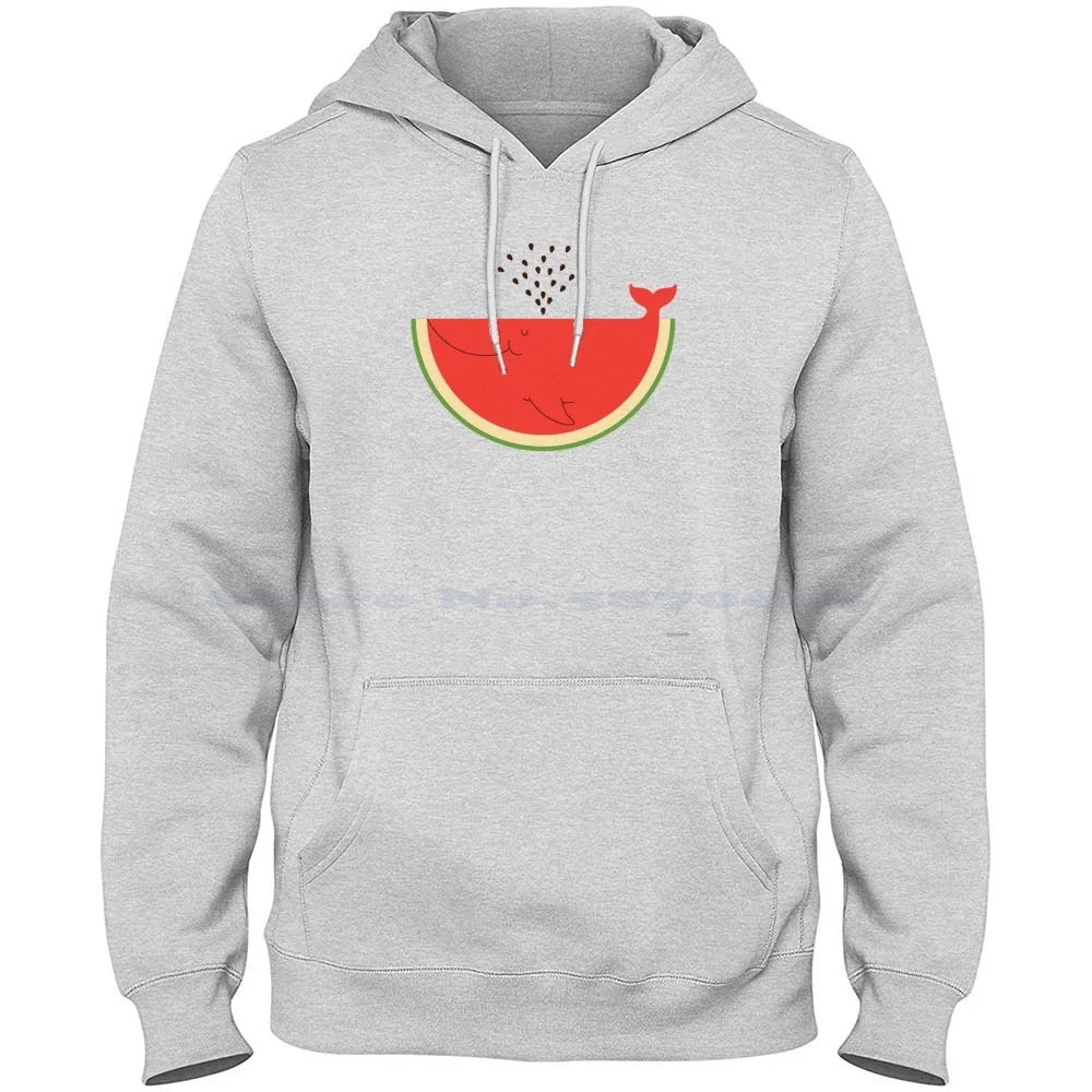 Watermelon Whale 100% Cotton Hoodie T Shirt Whale Watermelon Red Fruit Tropical Summer Beach Fish Most Creative Art Splash