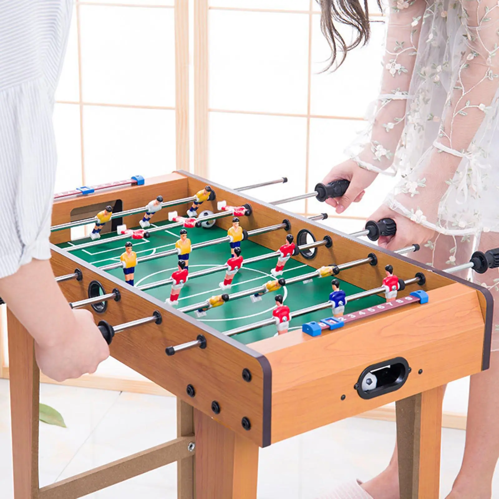 Wooden Foosball Table Tabletop Soccer Game Parent Child Interactive Toy with Ball Desktop Game for Family Adults Party