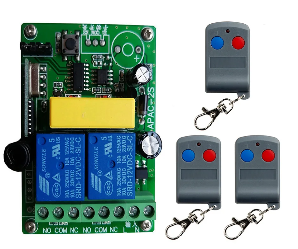 433Mhz RF Remote Control Circuit Universal Wireless Switch AC 110V 220V 2CH rf Relay Receiver and Keyfob Transmitter for Garage