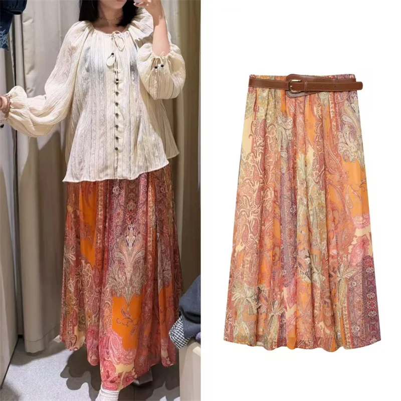 

Women's Dress Summer 2026 New Style Paisley Print A-Line Loose Midi Skirt Vacation Style Fashionable