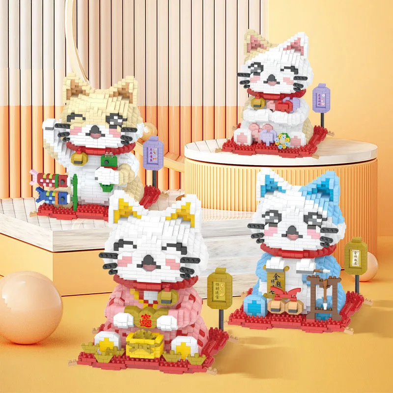 

New Year Gifts Lovely Cartoon Micro Diamond Block Fortune Lucky Cat Building Bricks Assemble Nanobricks Education Toys For Gifts