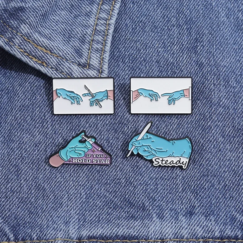 Blue Gloves Scalpel Surgical Enamel Pins Surgeon Scalpel Medical Brooches Lapel Badge Jewelry Gifts for Doctor Friends Wholesale