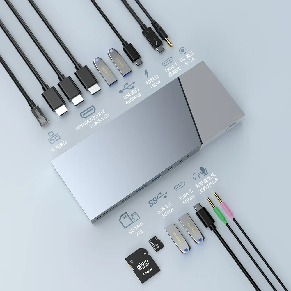 16-in-1 DisplayLink docking station supports Mac OS four-screen display MST multi-function DockingHUB