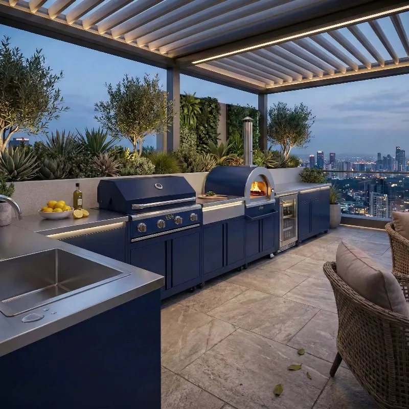 CUSTOMIZED Moisture Resistant Rust-Proof 304 Stainless Steel Outdoor BBQ Kitchen Set With Safety Features For Villa Multi-Functi