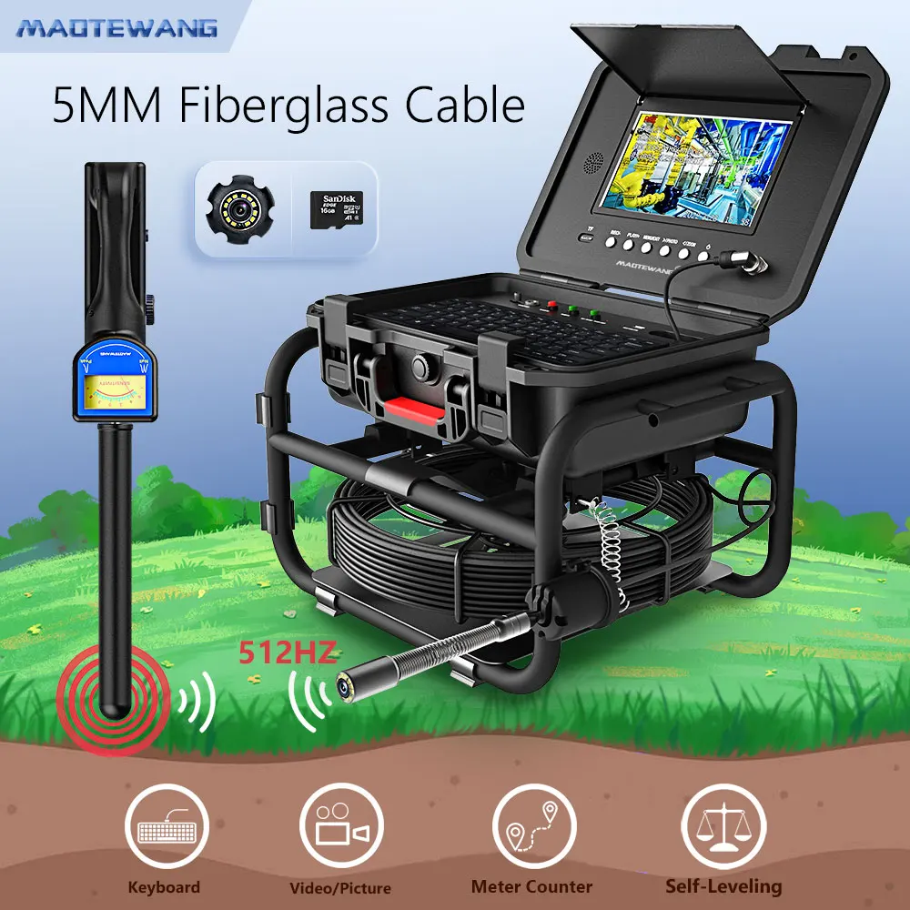 9Inch IPS 1080P Screen Self-Leveling 512HZ Locator +Audio Recording 5X Image Enlarge+Meter Counter Sewer Pipe Inspection Camera