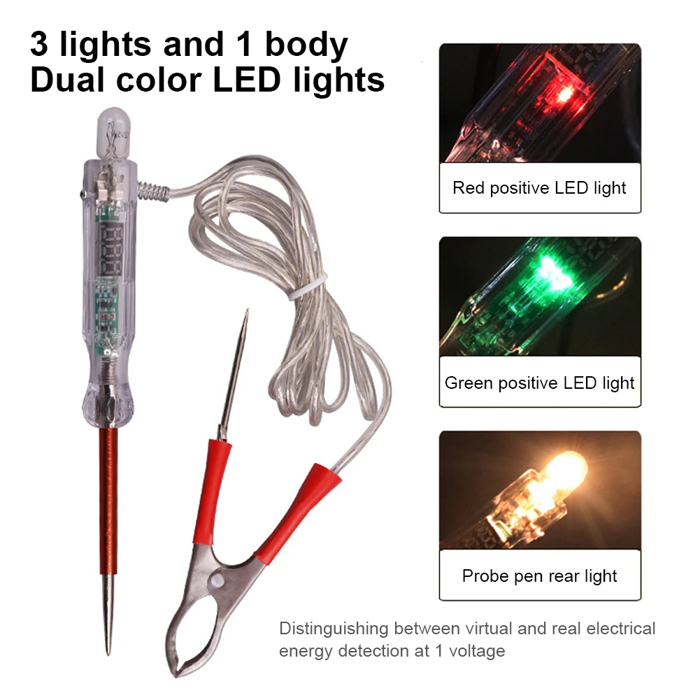 Testeur de tension électrique 6V/12V/24V, lampe à sonde pour touristes, lumière LED couleur, testeur de circuit de voiture automatique, outils de réparation de circuit automatique