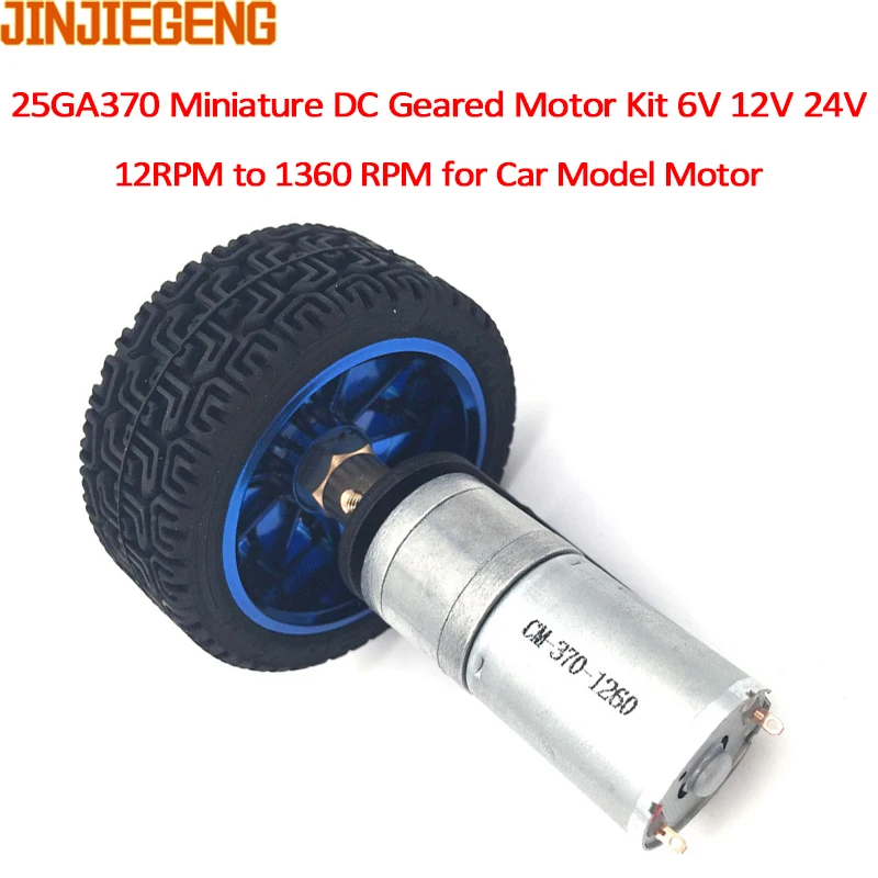 25GA-370 DC 6V 12V 24V Encoder Motor Gear 4mm Shaft With Mounting Bracket Coupling 65mm Wheel 12-1931 RPM for Car Model Motor