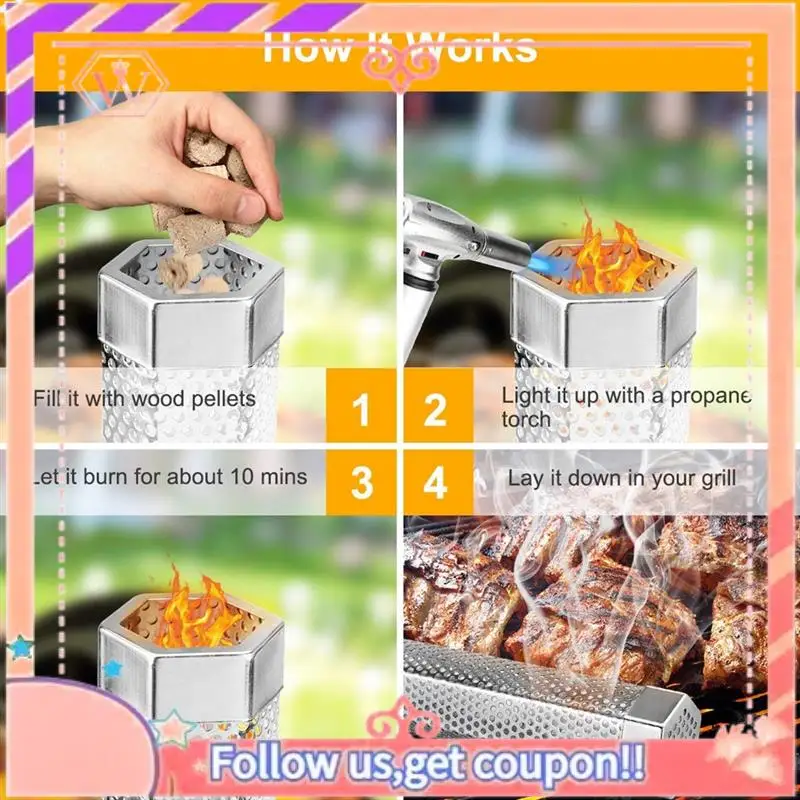 AT84-BBQ Pellets Smoking Pipe 304 Stainless Steel, 30.48 Cm BBQ Wood Pellets Pipe Smoker For Cold/Hot Smoking 2-Pack