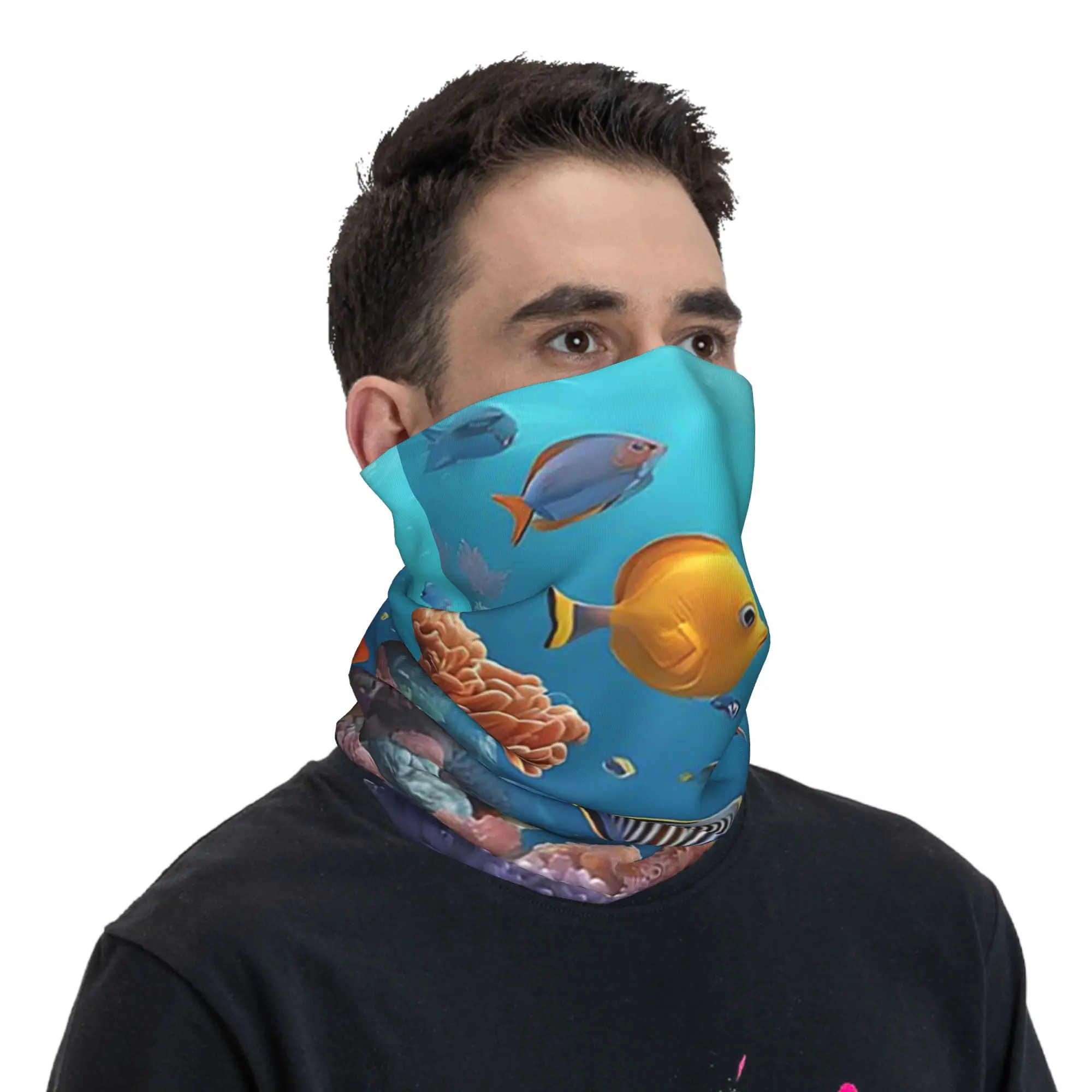 Underwater world with coral reef Tropical Fish Bandana Neck Cover Printed Face Scarf Cycling Scarf Outdoor Sports for Men Women