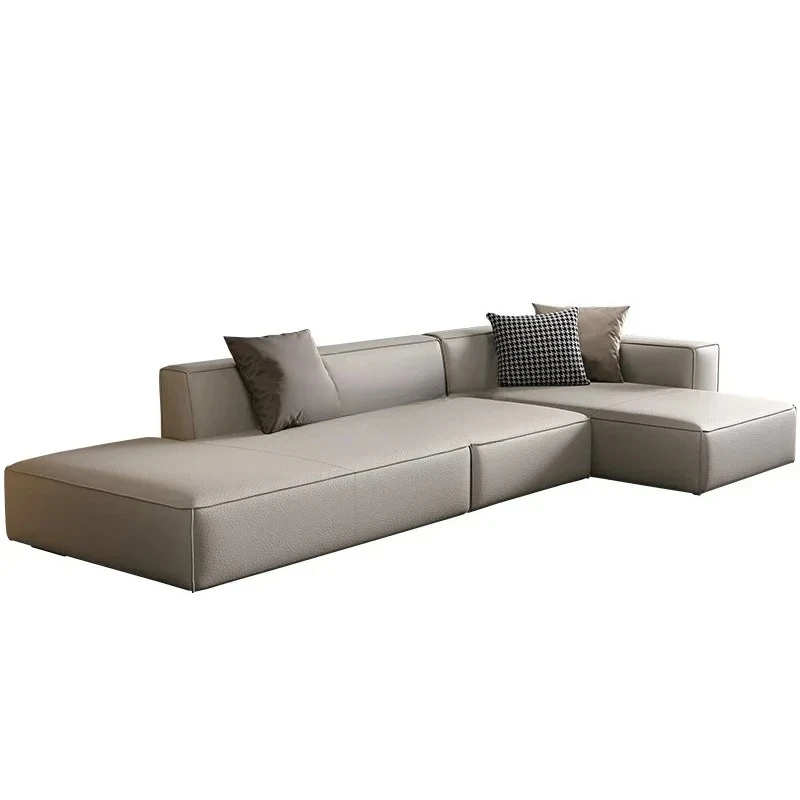 

Leather sofa Italian minimalist straight corner concubine modern tofu block sofa