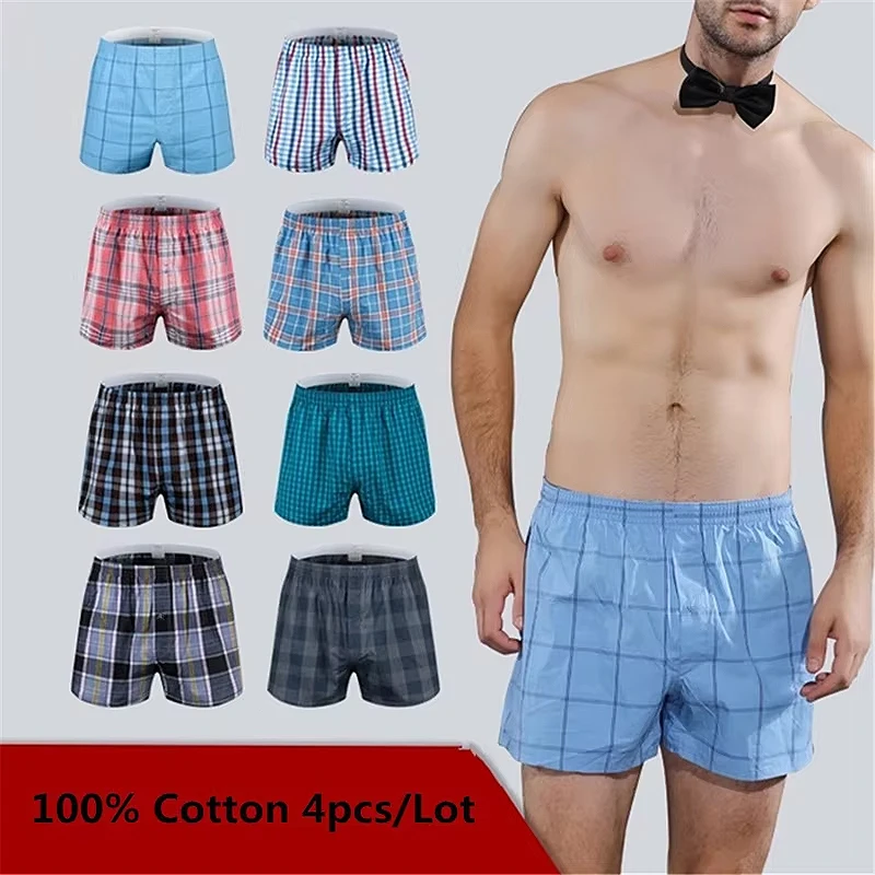 M-6XL 4PCS Men's Underwear Loose Boxers Shorts Boxers Man Plaid Arrow Pants Plus Size Comfort Arlo Pants Men's Trunk Underwear