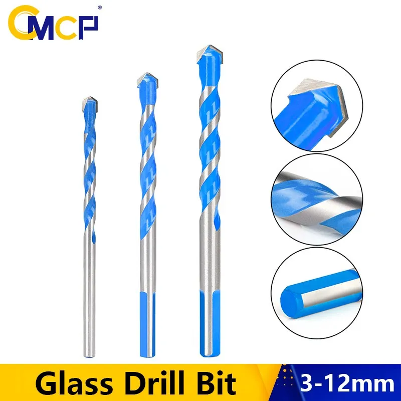 

CMCP Glass Drill Bit Round Shank Triangle Spiral Drilling Tools for Ceramic Concrete Brick Walls Wood Hole Opener 3-12mm