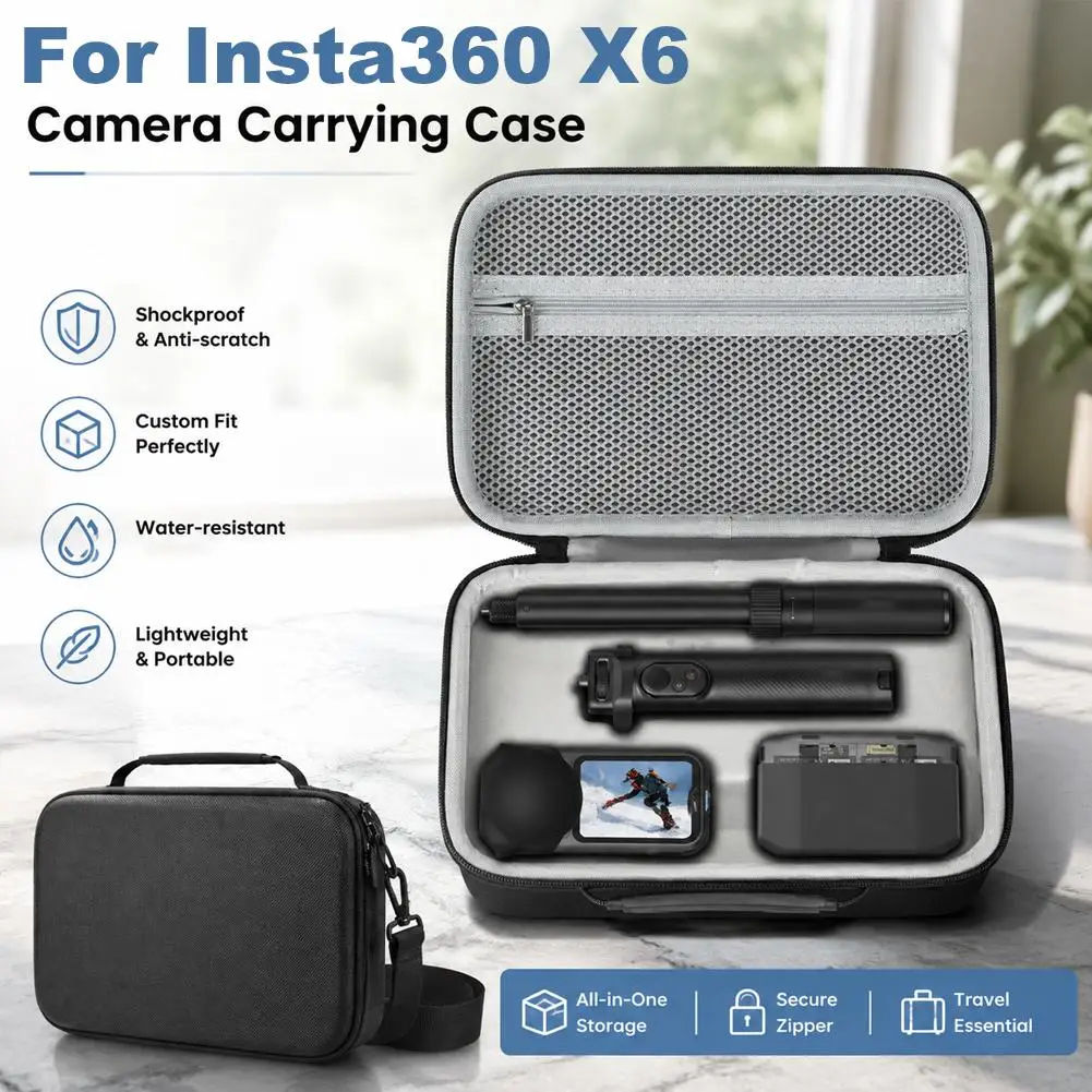 Hard Carrying Case for Insta360 X6 Action Camera Portable Storage Bag Shockproof Waterproof Travel Protective Bag with Shoulder view 3