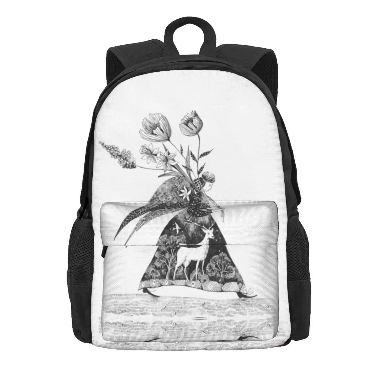 Angel Of The Spring Hot Sale Schoolbag Backpack Fashion Bags Angel Ink Flowers Deer