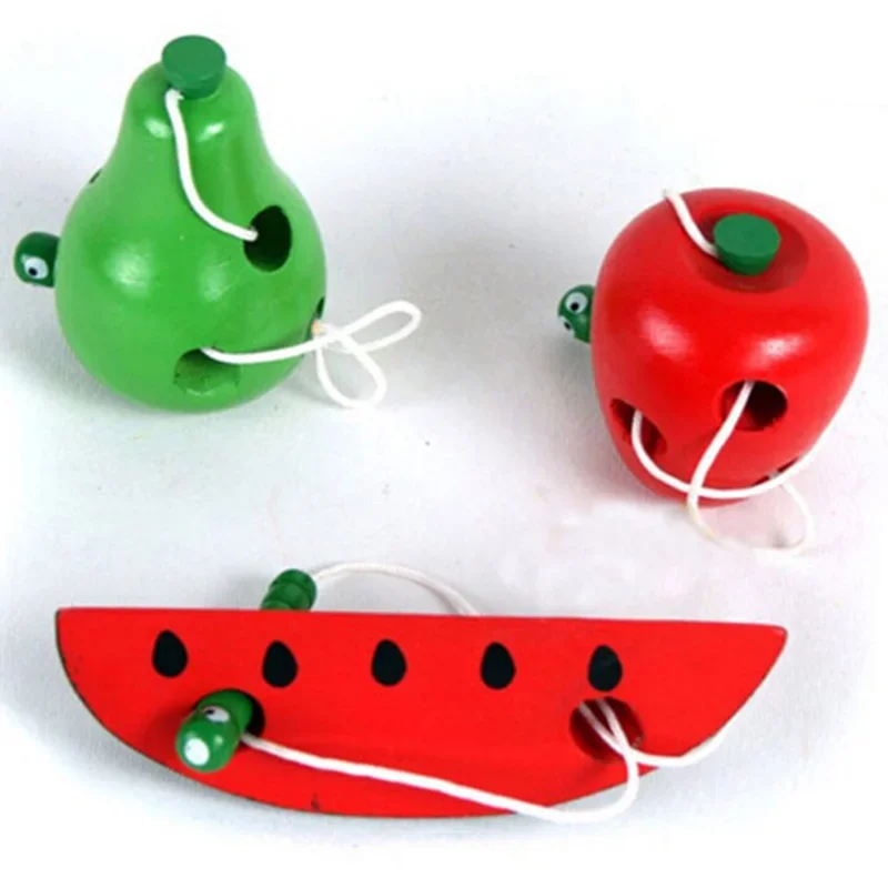 Wooden Montessori Educational Toys Funny Worm Eat Fruit Apple Pear Baby Toy Early Learning Teaching Aids Puzzles Kids Toys Gift