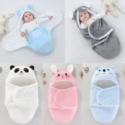 Soft Flannel Winter Warm Baby Swaddle Blanket Thicken Plush Lining Hooded Blanket for 0-6 Months Newborn Envelope Cocoon Blanket