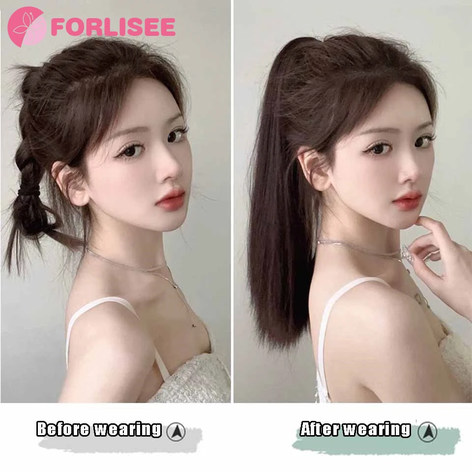 FORLISEE Straight Hair Clip Ponytail Wig Temperament High Ponytail Natural Fluffy Long Straight Hair Ponytail Wig