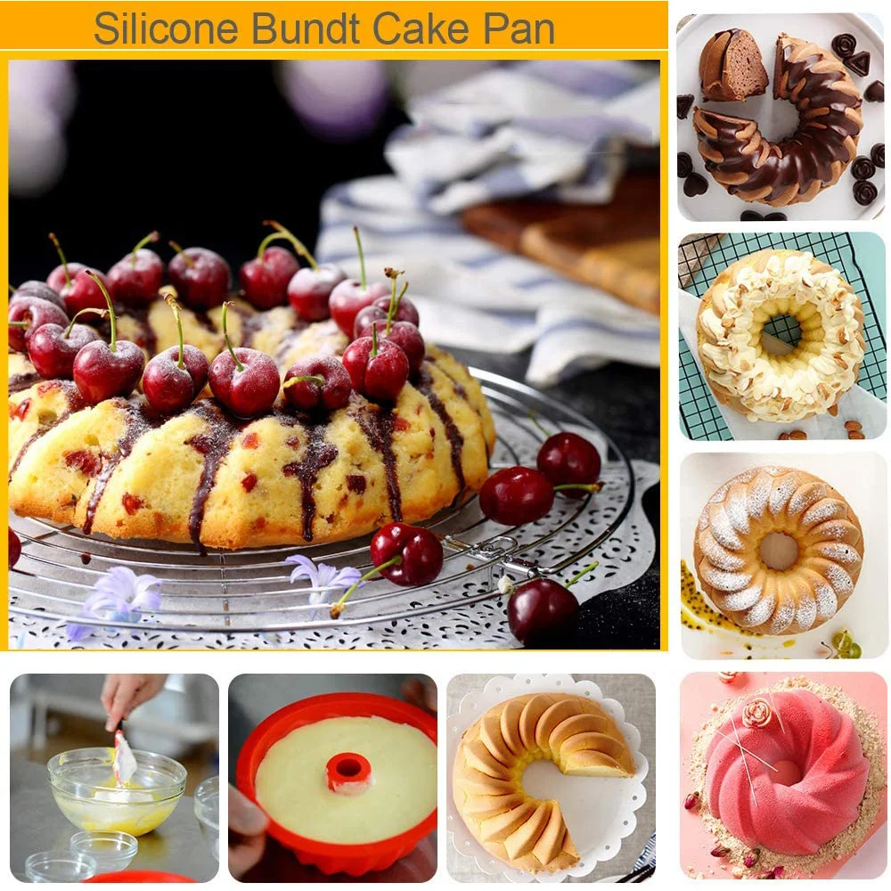 9 Inch Non Stick Silicone Cake Bundt Pan Fancy Spiral Jelly Bread Heritage Baking Bakeware For Birthday Party   10103