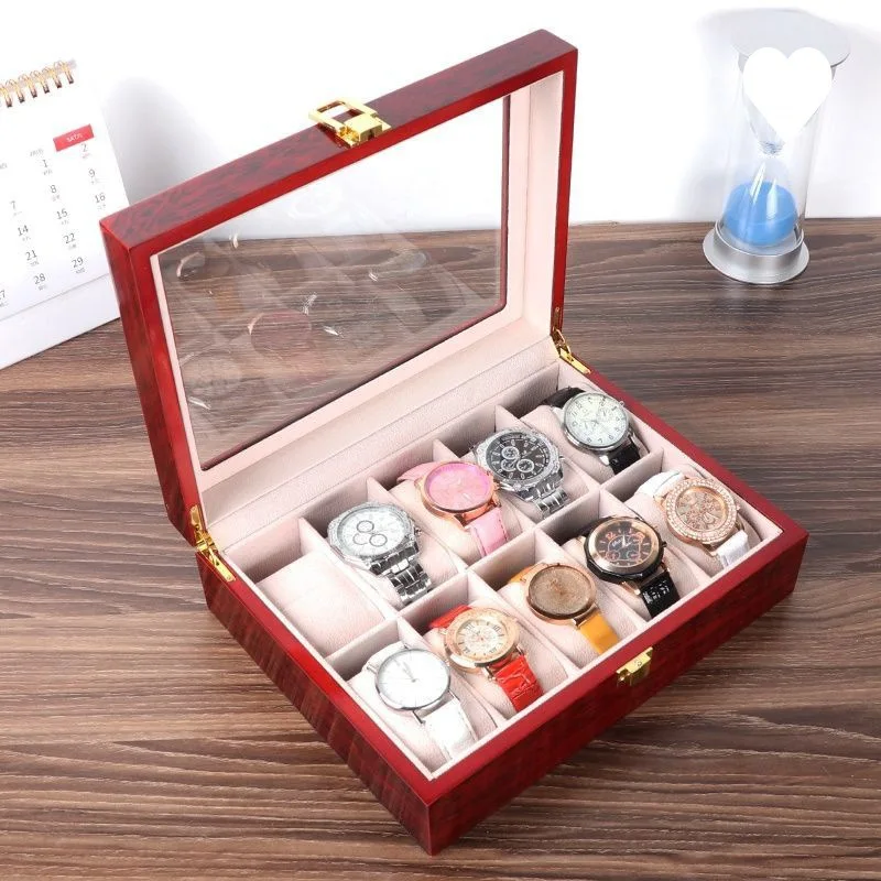 

Stock Wood 10-Bit Lacquer Watch Box Red Wood Grain Spray Paint Watch Box Storage Box Watch Display Box