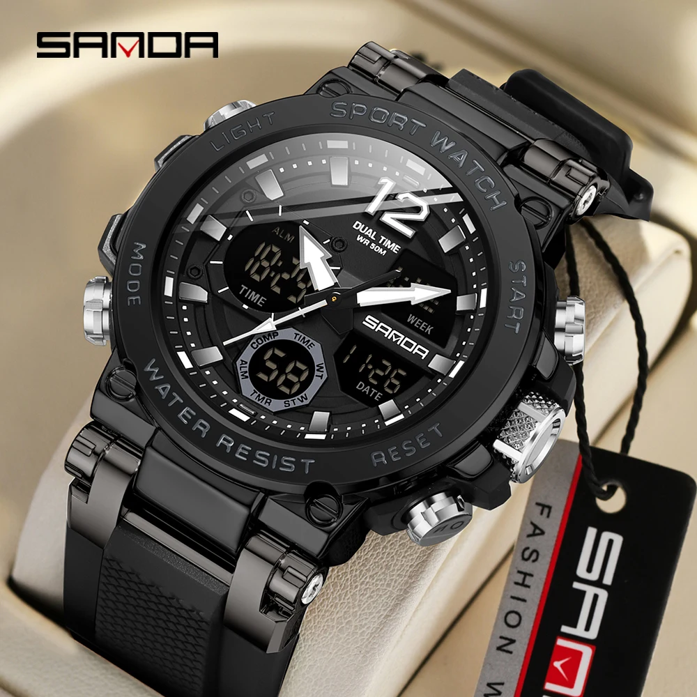 

SANDA 6178 New Men's Quartz Electronic Watch Cool Multi functional Waterproof Steel Band Men's Quartz Electronic Watches