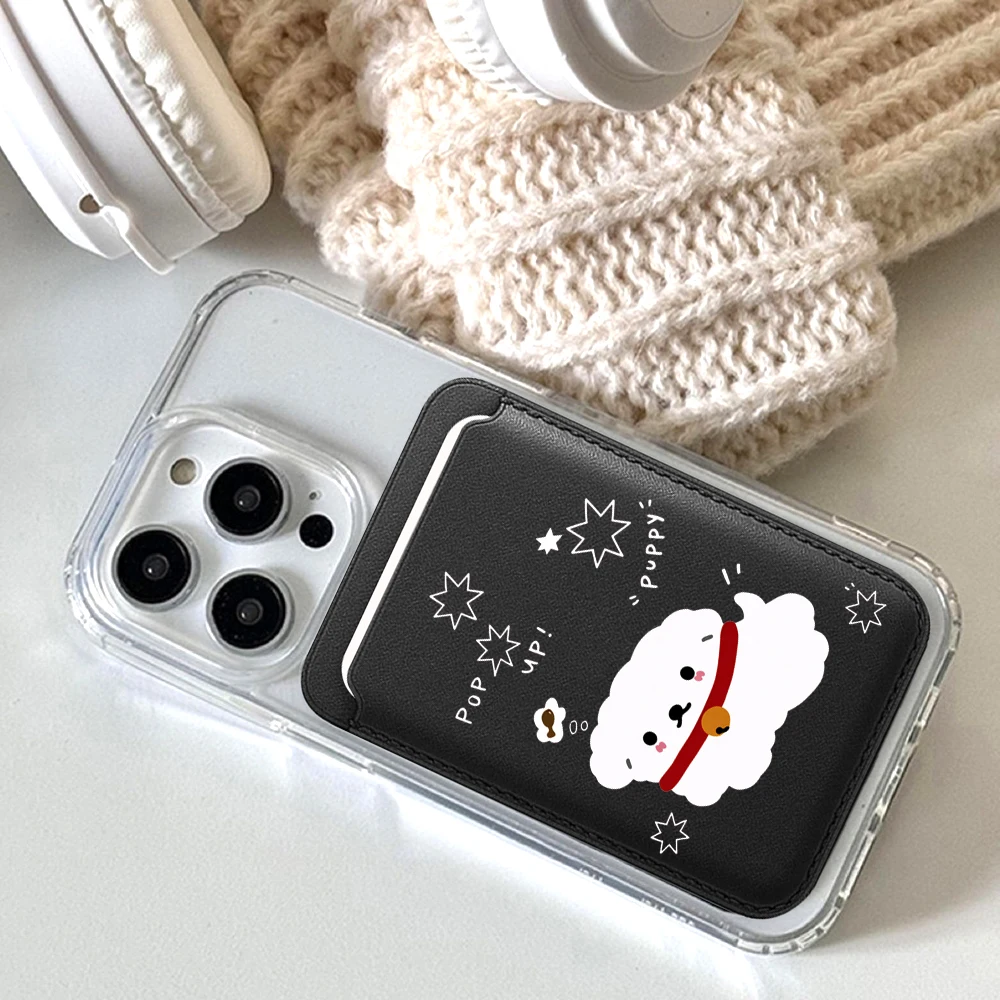 Amiable Dogs Niedliche Leder-Kartenhülle Telefonkartenhalter für Magnetische Hülle Geeignet für alle iPhones mit Magsafe-Kartenfunktion – Detail 4