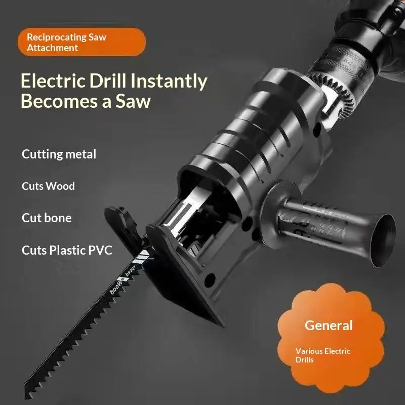 Electric Drill Conversion Reciprocating Saw Adapter Set, Power Tool Attachment for Cutting Wood, PVC and Steel Pipes as Curve Ji