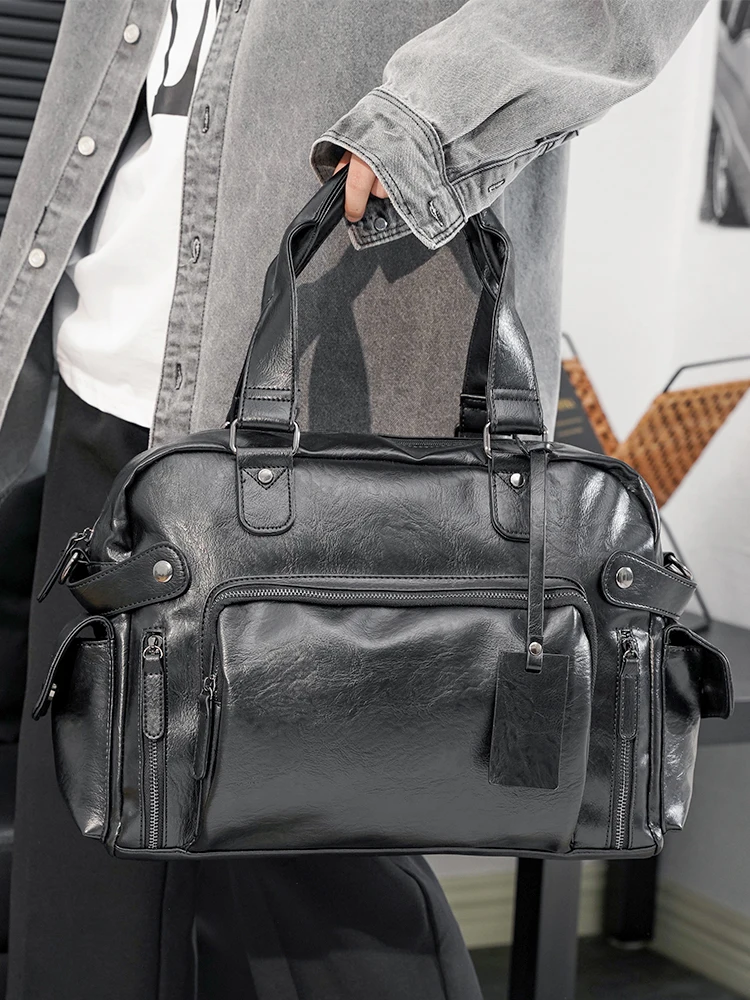 

Модная мужская сумка для уличной моды, повседневная дорожная сумка через плечо из искусственной кожи с застежкой-молнией, мягкая квадратная форма