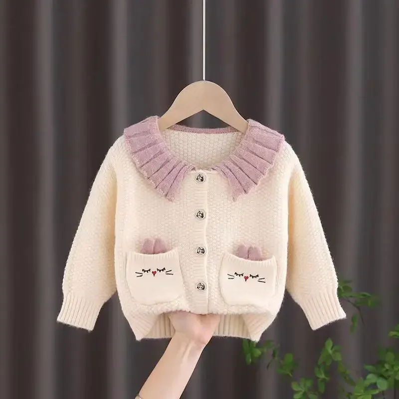 Kids Girls Sweater Spring And Autumn 2024 New Girls Korean Edition Foreign Style Coat Infant Top Children's Knitted Cardigan