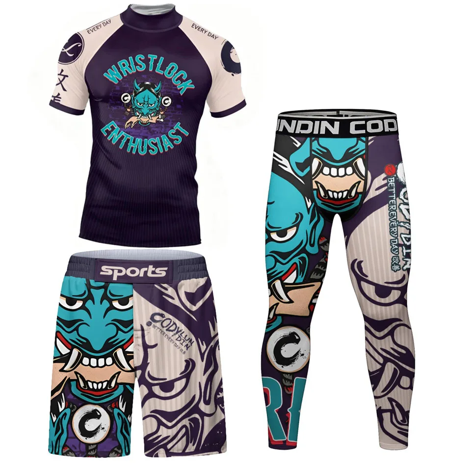 4-Piece MMA Sportswear Sets for Men Boxing Rashguard T-Shirt MMA Shorts Jiu Jitsu Muay Thai BJJ Kickboxing Training Sportsuits
