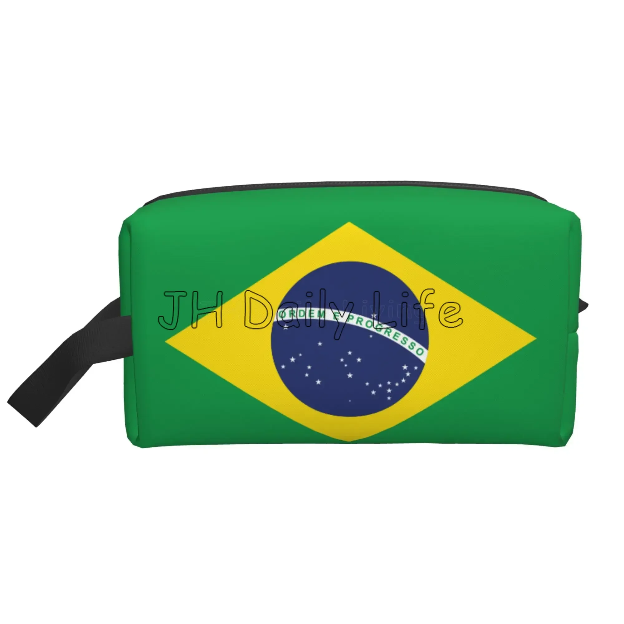 Brazil Brazilian Flag Cosmetic Bag Big Capacity Black Zipper Storage Bag Portable Ladies Travel Makeup Brushes Bag Waterproof