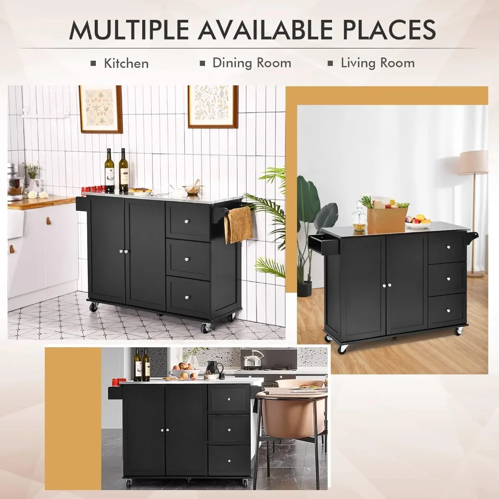 عربة جزيرة المطبخ GOFLAME مع سطح من الفولاذ المقاوم للصدأ، جزيرة مطبخ متنقلة مع مساحة تخزين ورف للمناشف، عربة مطبخ #5