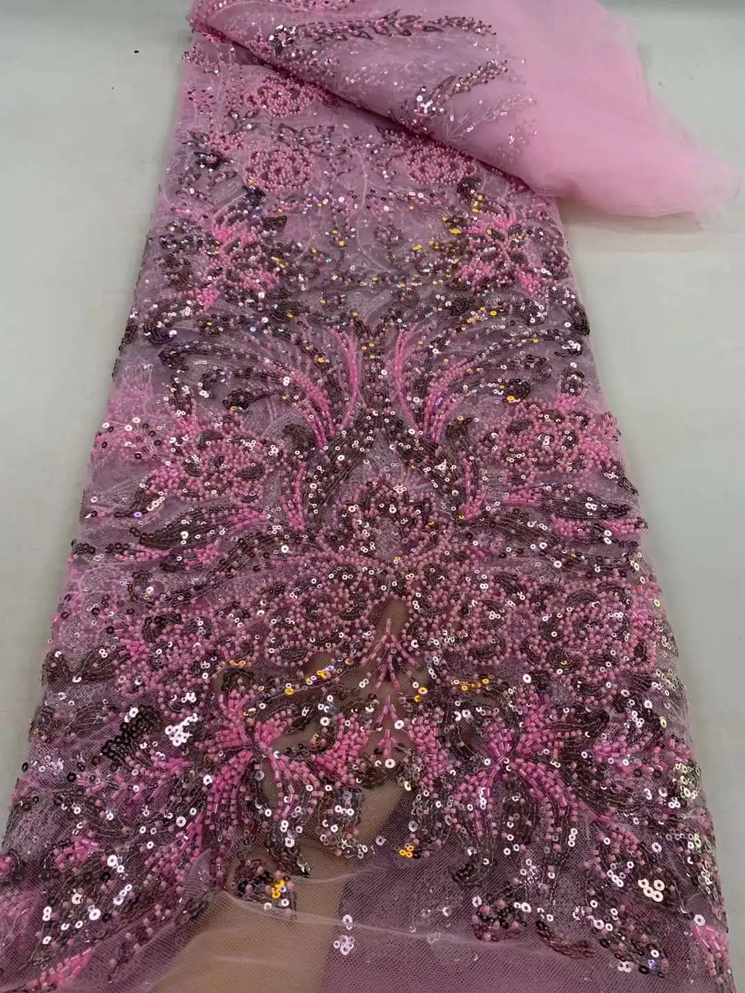 

Nigerian Heavy Handmade Beads Tulle Lace Fabric 2024 African Luxury Sequins Lace Fabric For Women Evening Cloth Dresses ZX42YJN