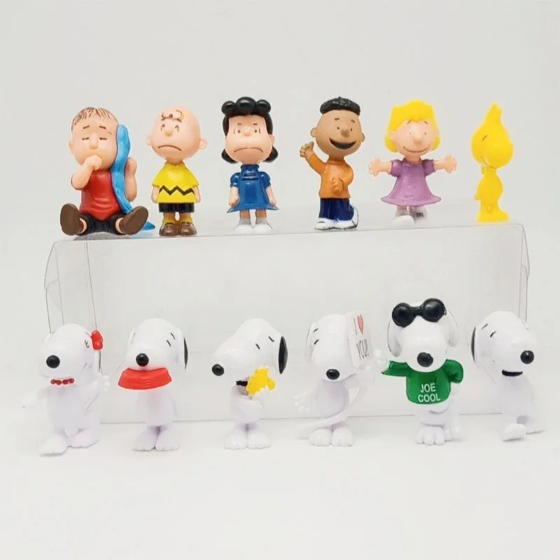 12Pcs/set Snoopy Cartoon Doll Decoration Anime Figures Cute Toys Q Figurals Car Cake Decoration GK Model Children Birthday Gifts