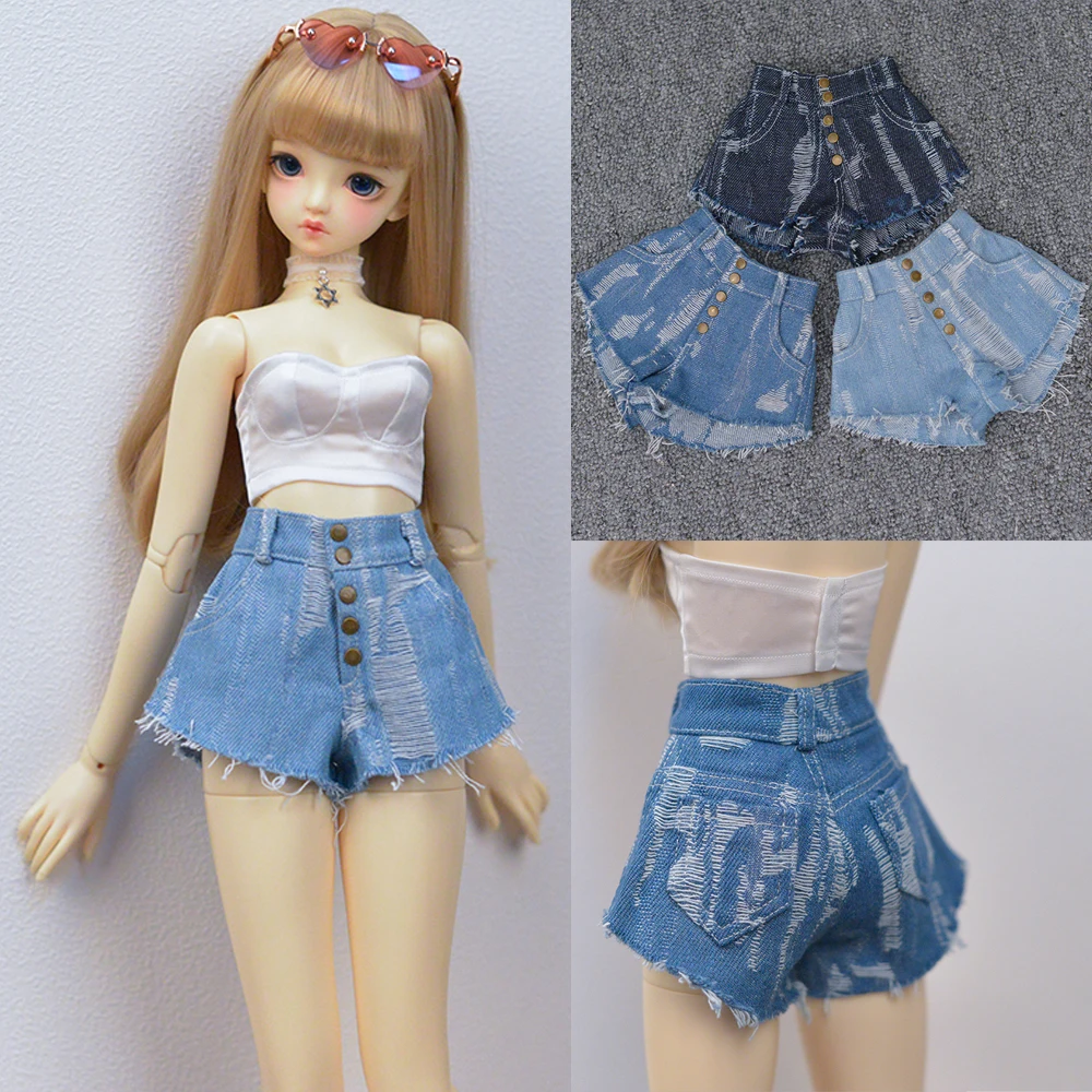 

D04-B258 children handmade toy BJD/SD doll clothes 1/4 1/3 uncle 68 73 ID75 Perforated denim high waisted pants shorts 1pcs