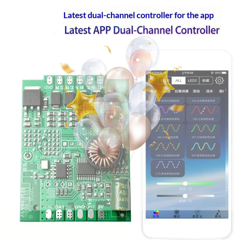 Dual Channel APP LED Controller Multiple Lighting Modes Adjustable Brightness