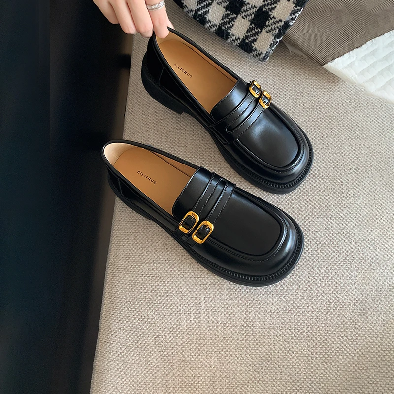 

TOPHQWS Vintage Preppy Style Women Loafers Casual Slip On Designer Platform Shoes High Quality PU Leather Round Toe Ladies Shoes