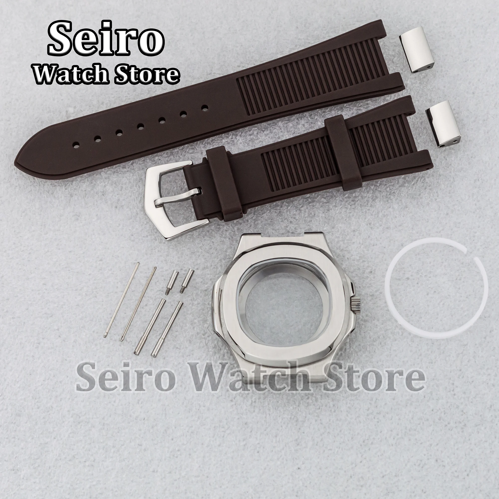 41MM Watch Case Sapphire Glass Rubber Watch Strap Silver Plated Rose Gold Black Gold Watch Parts for Nautilus NH35 NH36 Movement